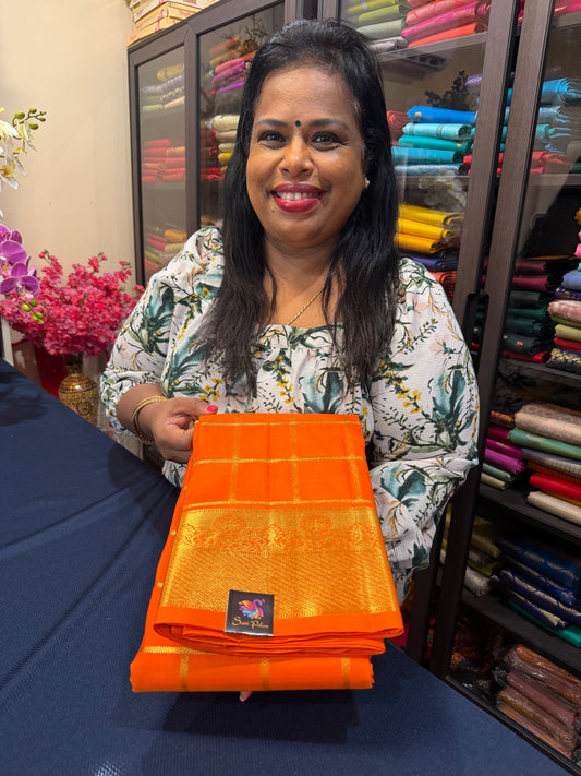 Kanchipuram Pure Silk Saree Orange Kanjivaram Sari SPK206