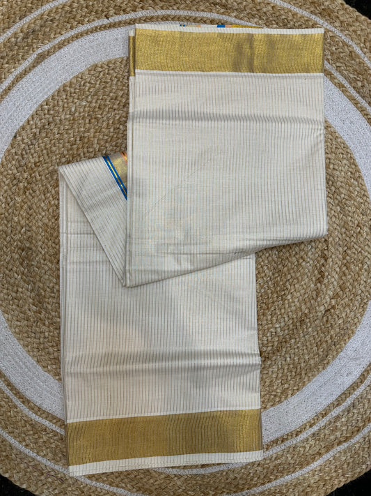 Kerala Vishu Sari Indian hand Printed Kasavu Onam Saree C21 Col 1