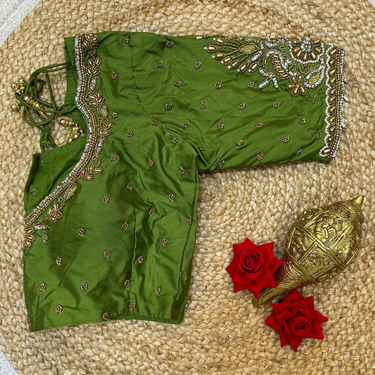 36” Small size Aari Worked Sari Blouse Indian Saree Green B293