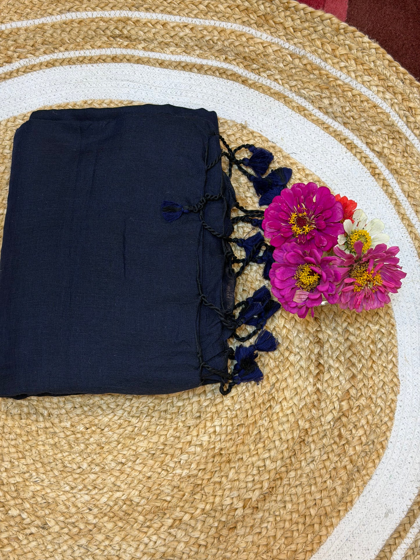 Khadi Soft Cotton Linen Sari Indian Saree Navy Blue S10