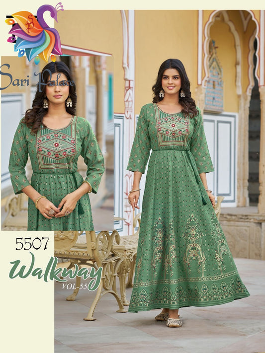 Bottle Green Indian Ladies Rayon Long Kurti Bollywood Dress SS38