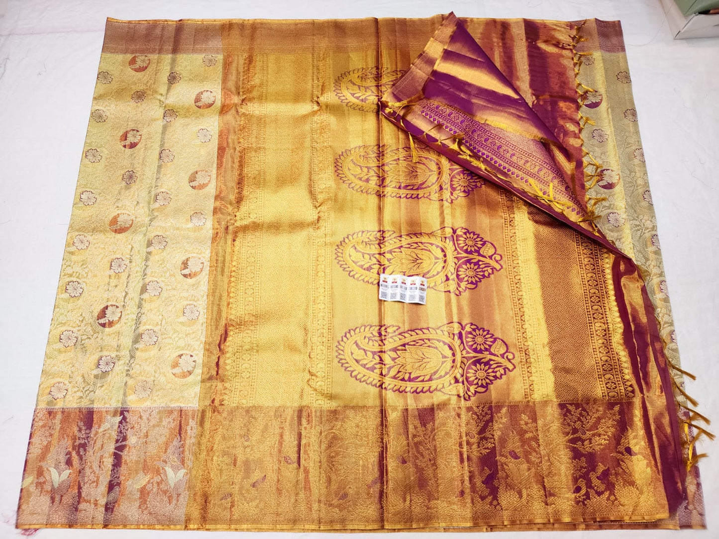 Kanchipuram Pure Silk Saree Bridal Cream Kanjivaram Sari SPK246