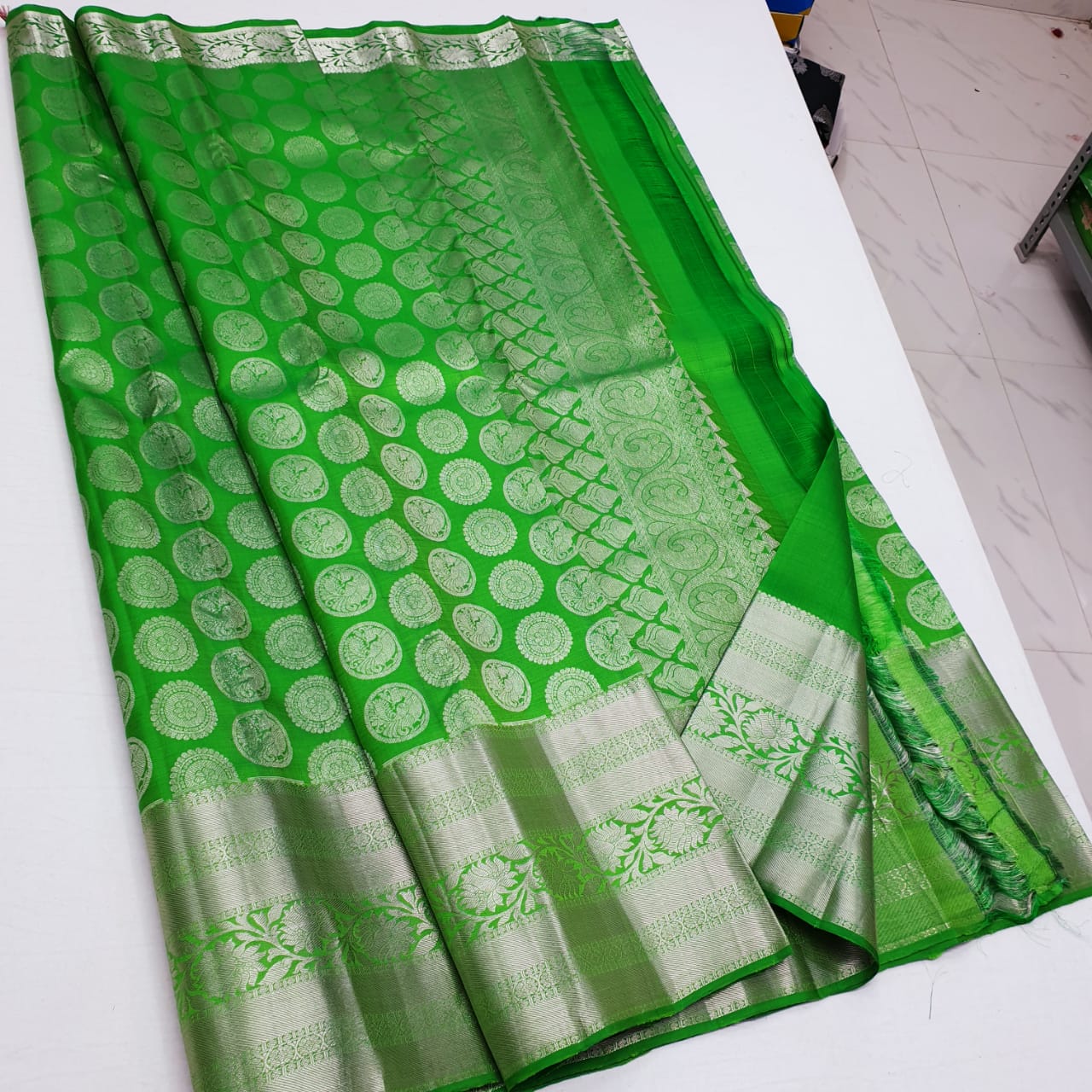 Kanchipuram Pure Silk Saree Green Kanjivaram Sari| SPK151