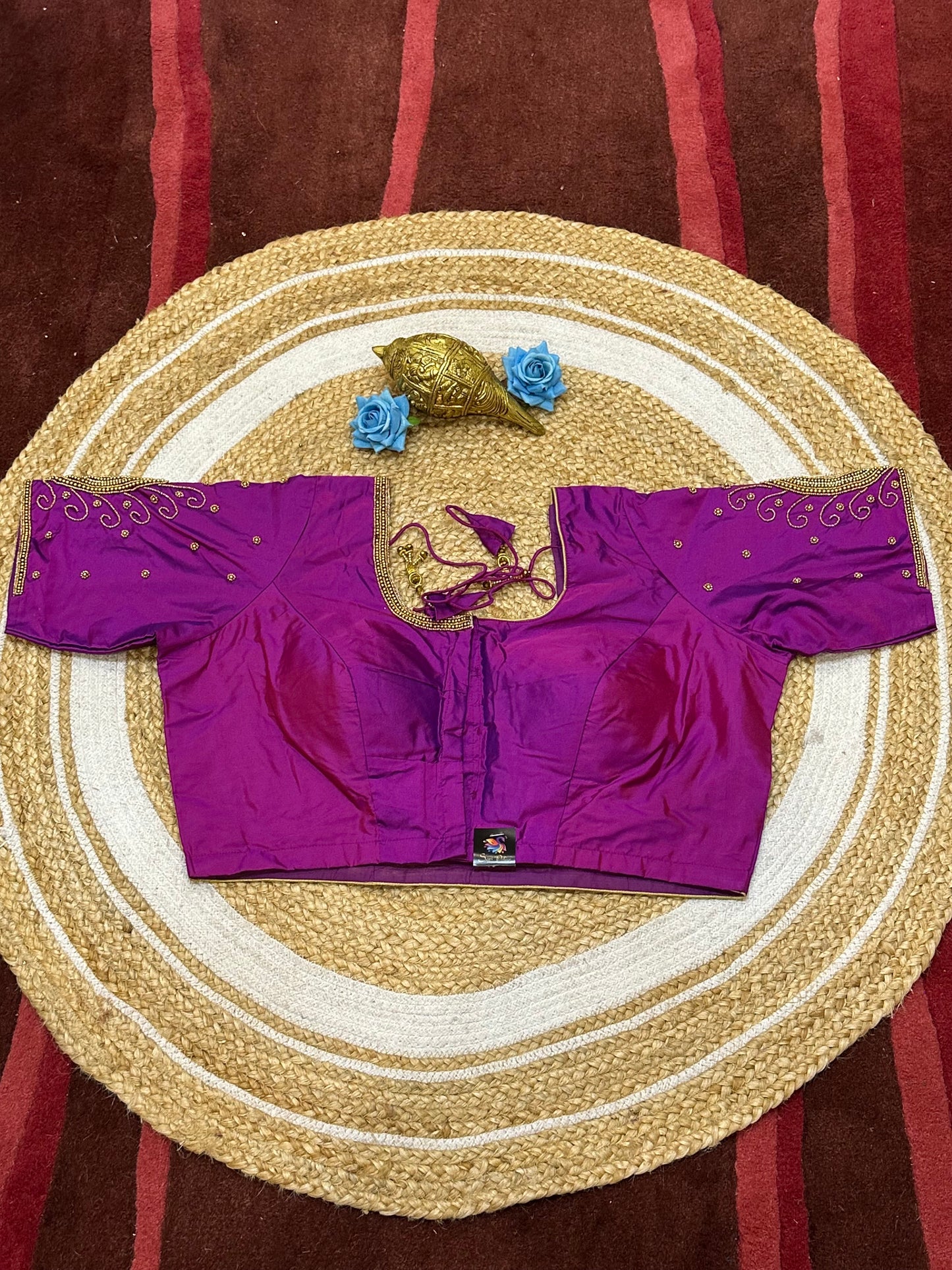 46” Size 16 Aari Worked Sari Blouse Indian Saree Top Silk Magenta B190