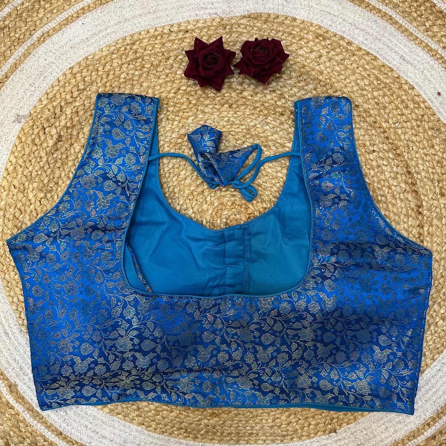 Maroon 44” Size 14 Sari Blouse Brocade Indian Saree Top B420