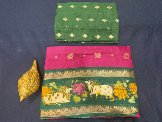 Pink Pichwai Silk Sari Indian Fancy Saree C4