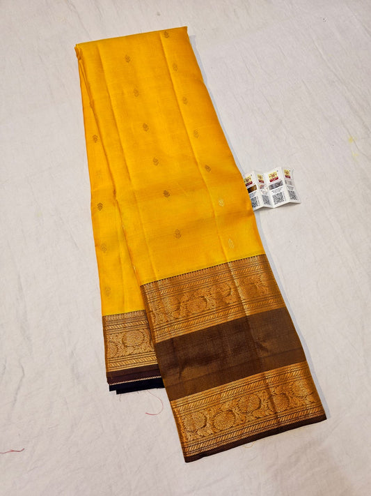 Kanchipuram Pure Silk Saree Bridal Yellow Kanjivaram Sari SPK280