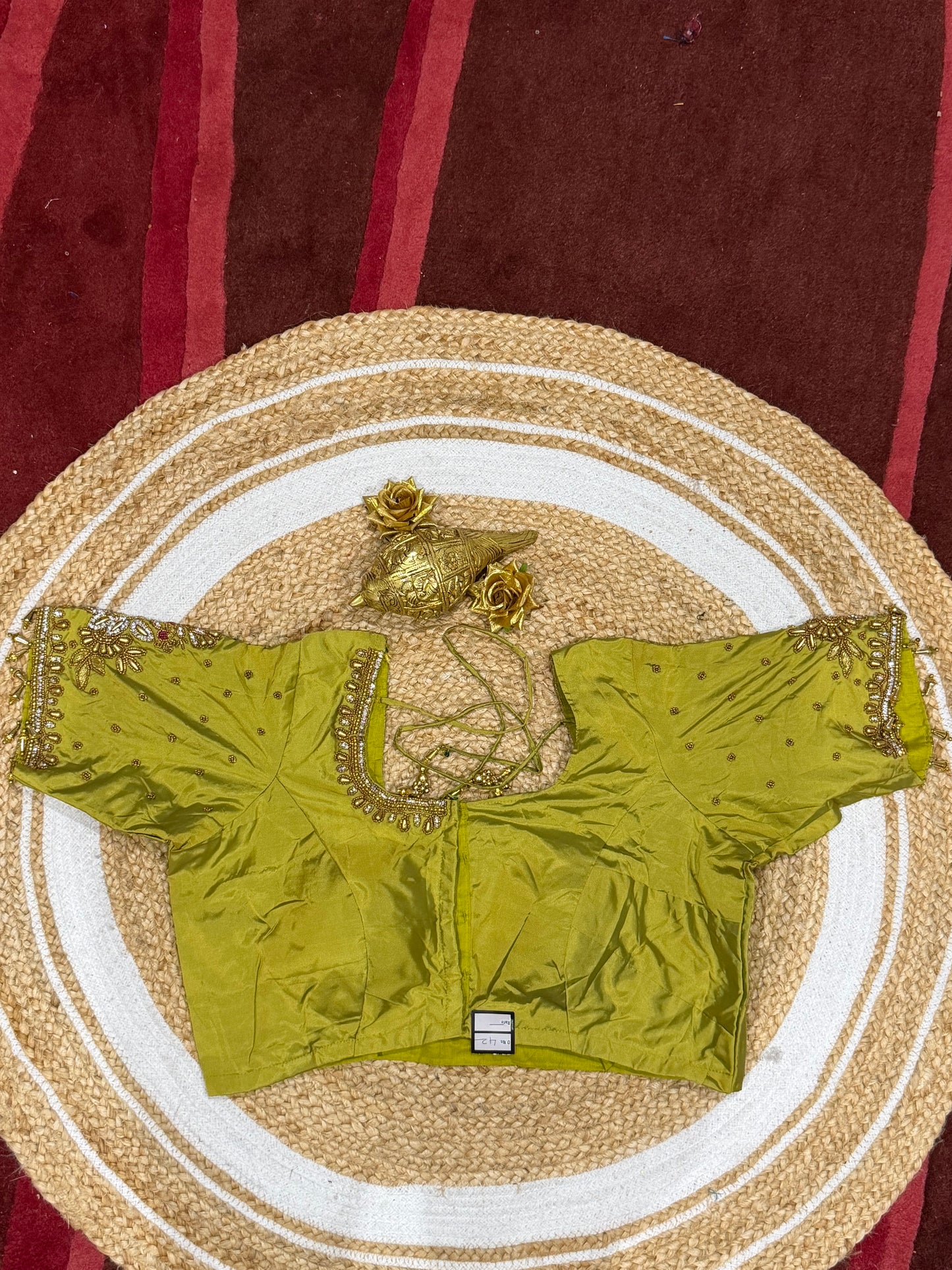 42” XL Size 12 size Aari Worked Sari Blouse Indian Saree Top Green B165