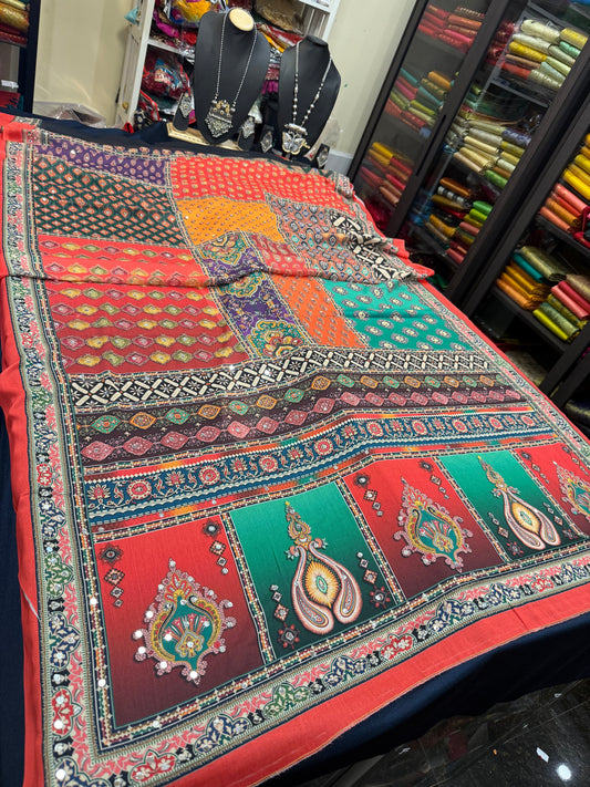 Multi coloured Mirror Worked Masakali Sari Indian Fancy Saree C3