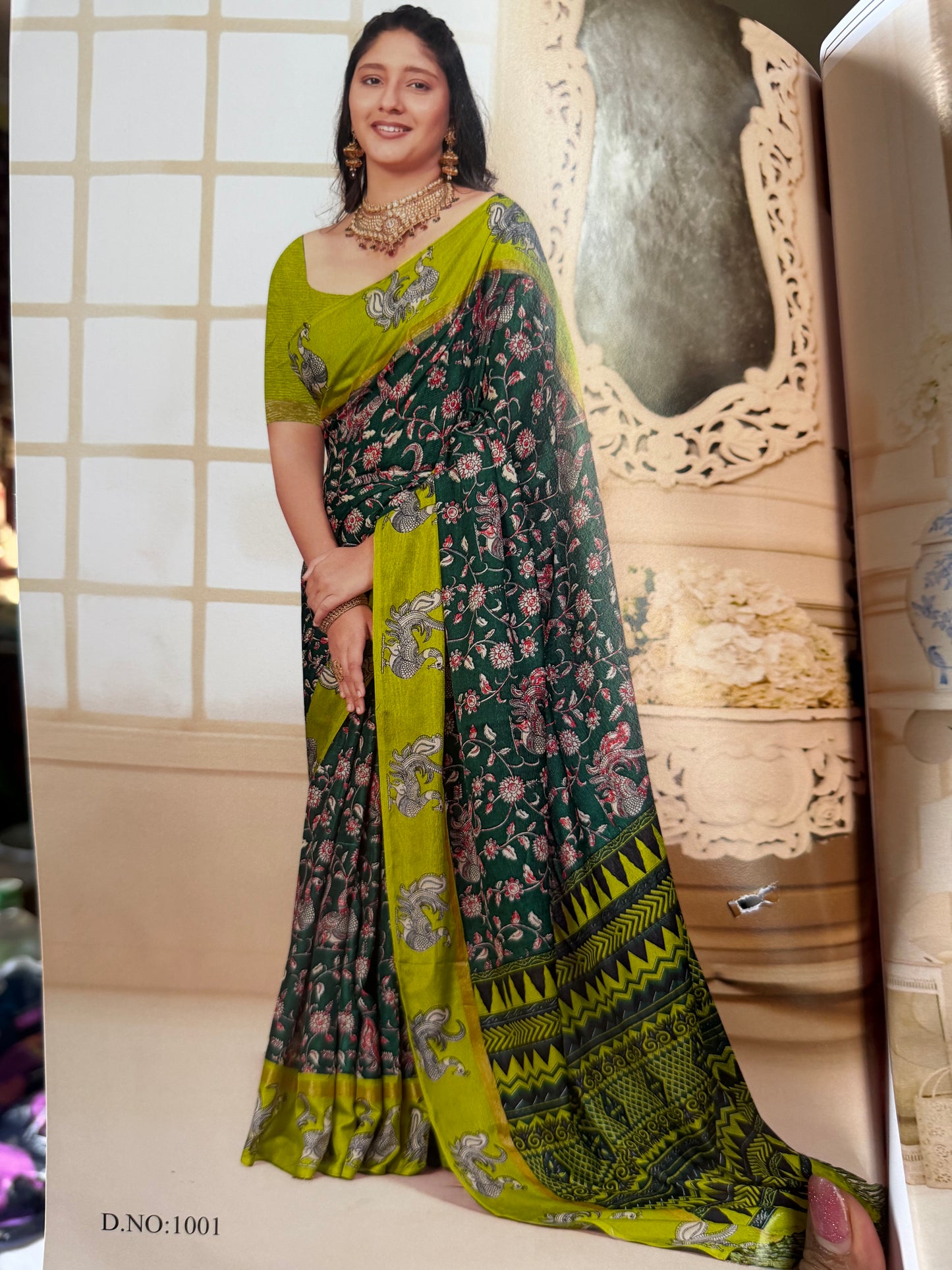 Indian Crape Silk Saree Kalamkari Printed Sari S150
