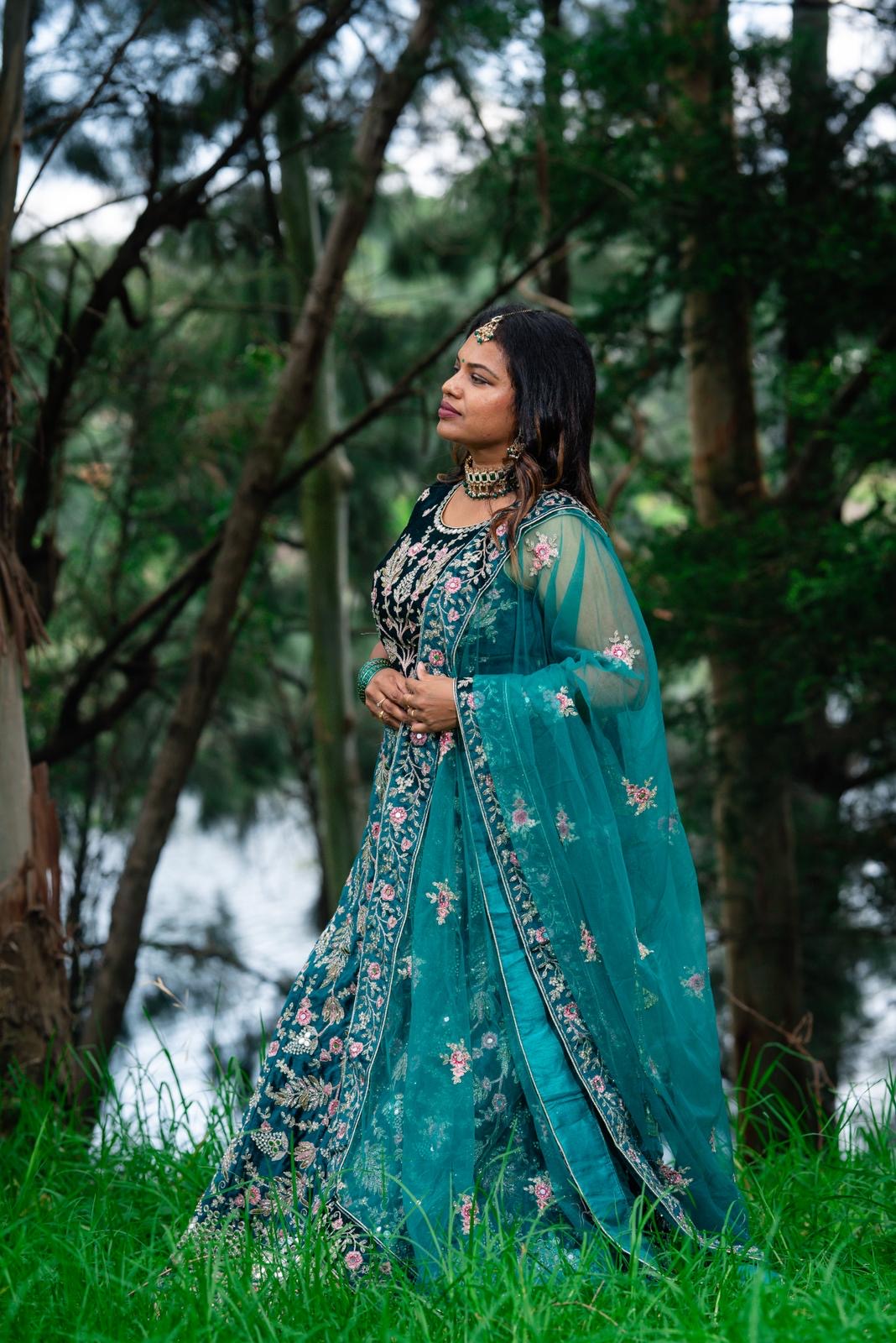 Medium 38” with margin Indian Lehenga Green Velvet Lehnga L4