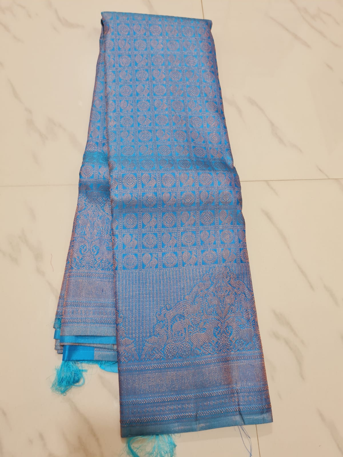 Kerala style Kanchipuram Pure Silk Blue Saree Matt Zari Kanjivaram Sari| SPK125