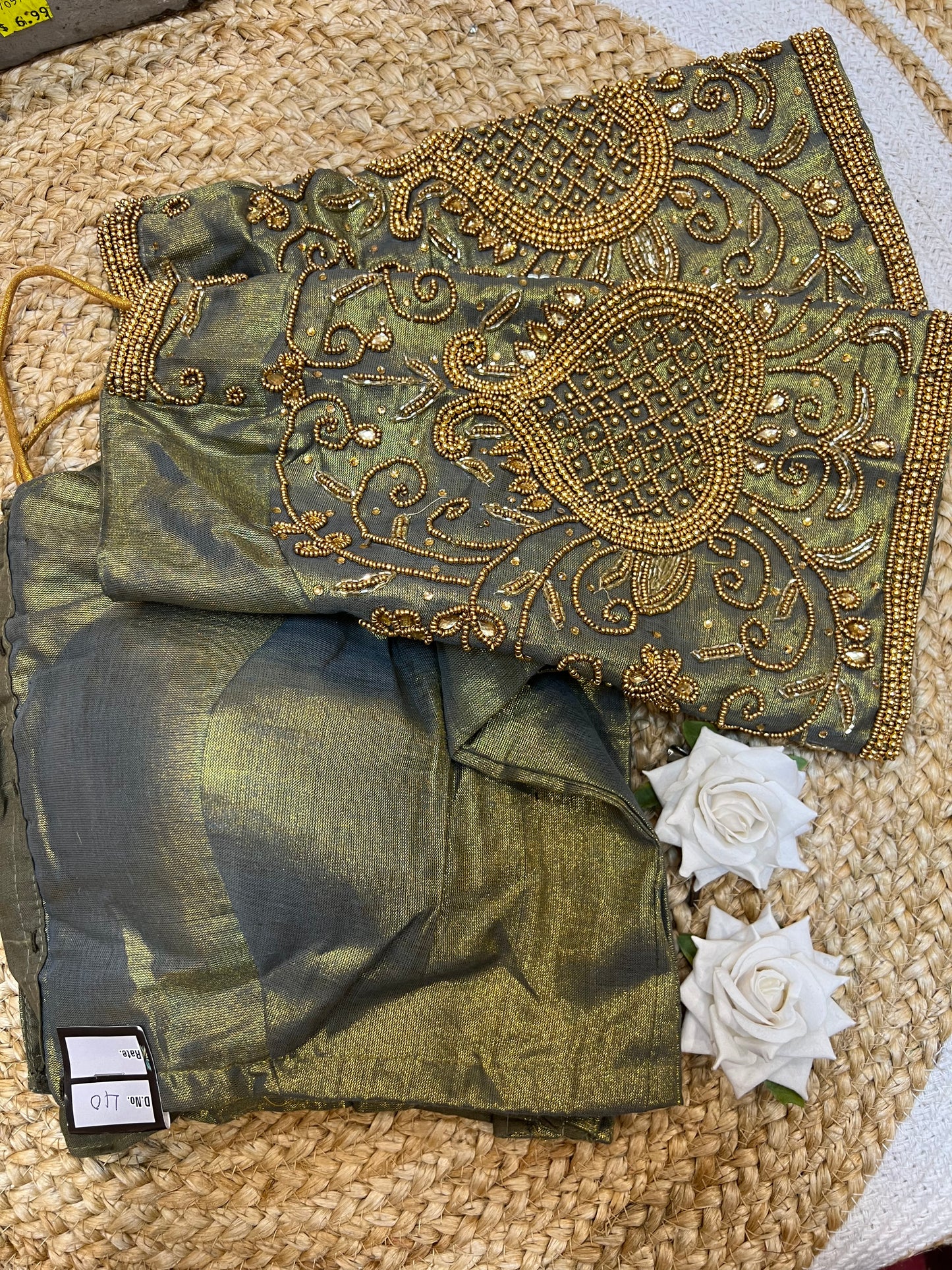 40” Aari hand Worked Sari Blouse Indian Top Choli Silk B27