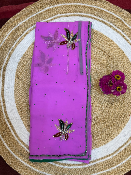 Chiffon Casual soft Sari Indian Fancy Saree Lavender Pink S13