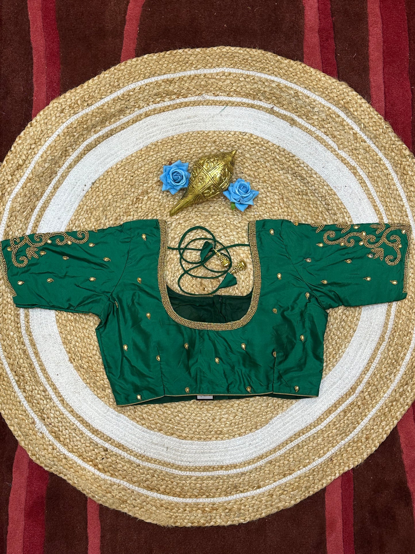 40โ Size 10 Aari Worked Sari Blouse Indian Saree Top Silk Green B184