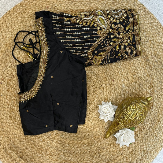 32” XS Size 6 Aari Worked Sari Blouse Indian Saree Top Black B242