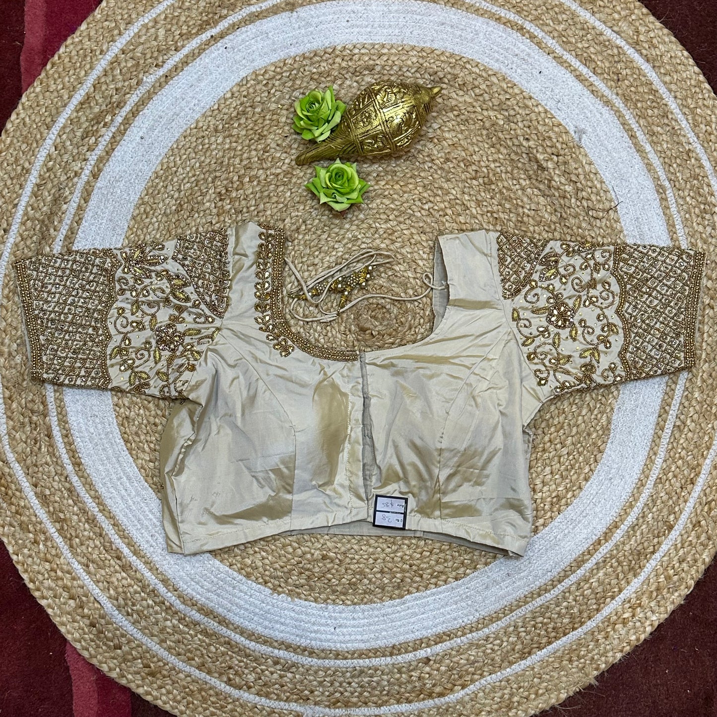 38” M Size 8 Aari Worked Sari Blouse Indian Saree Top Beige B279