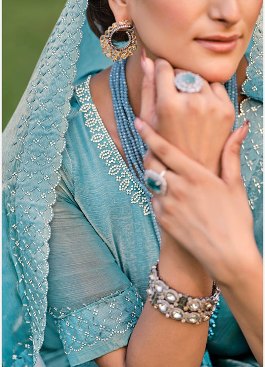 Blue Indian Fancy Party wear Saree Fendi Silk Sari S138