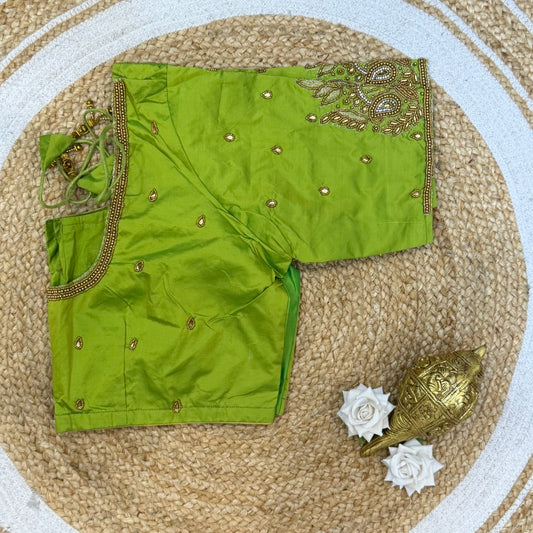 46” Size 16 Aari Worked Sari Blouse Indian Saree Top Silk Green B225