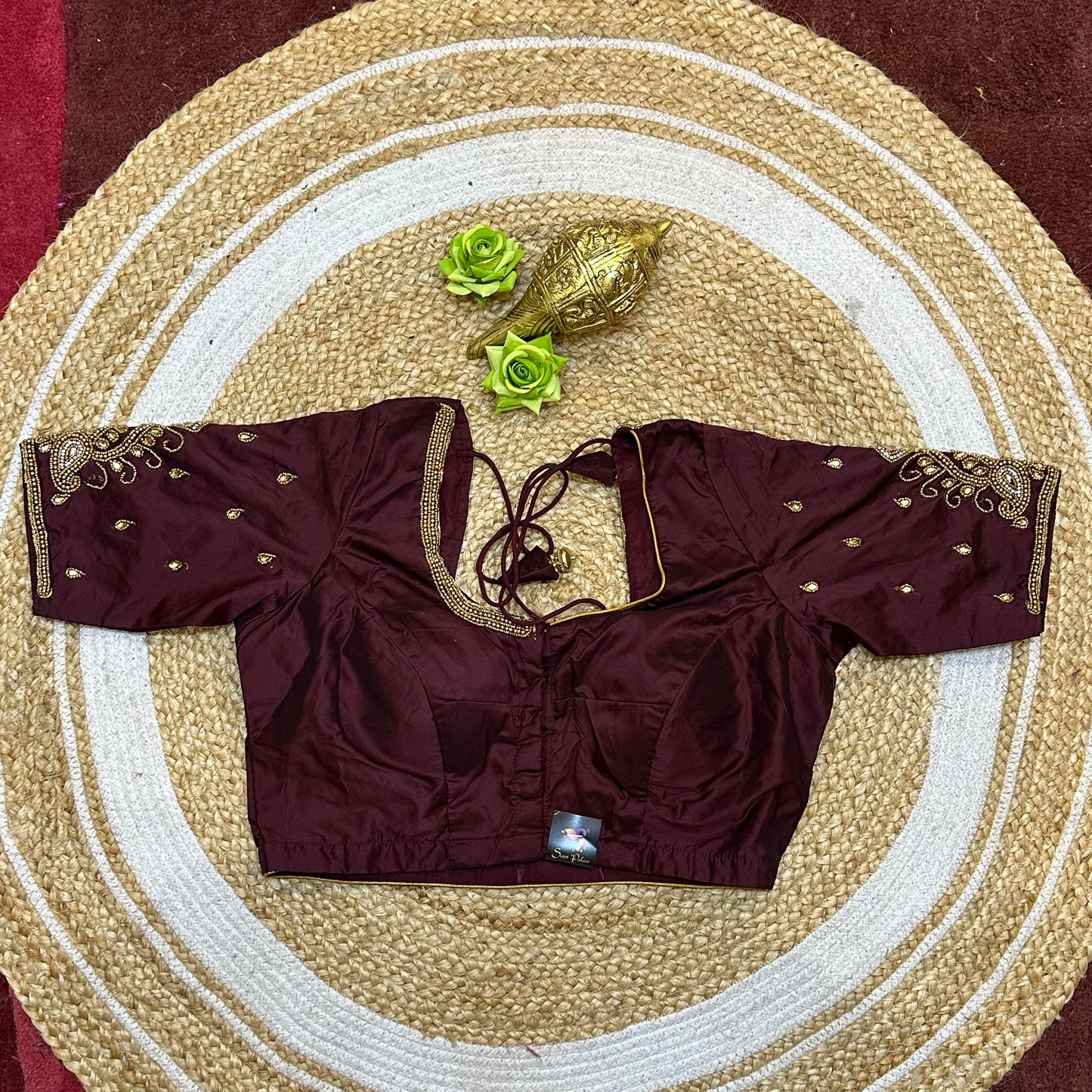 38” M Size 8 Aari Worked Sari Blouse Indian Saree Top Brown B272