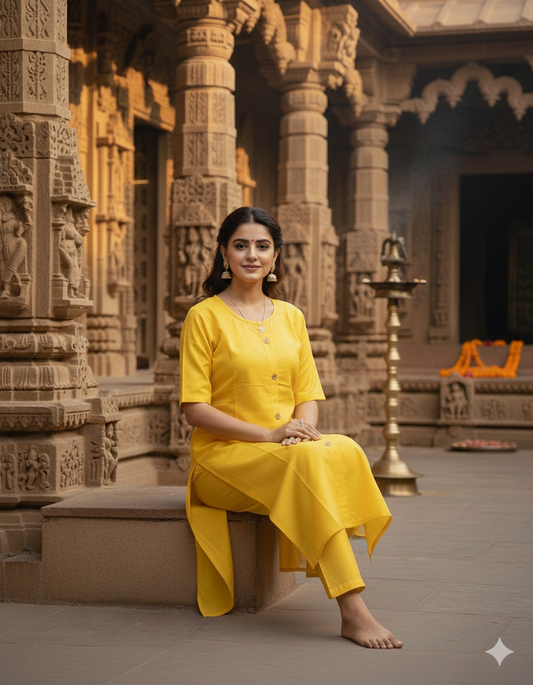 Indian Ladies Temple Pooja Outfit Yellow Salwar Kameez Suit SS29