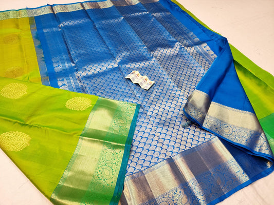 Kanchipuram Pure Silk Saree Green & Blue Kanjivaram Sari| SPK193