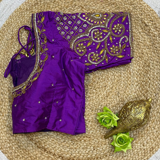 38” M Size 8 Aari Worked Sari Blouse Indian Saree Purple B306