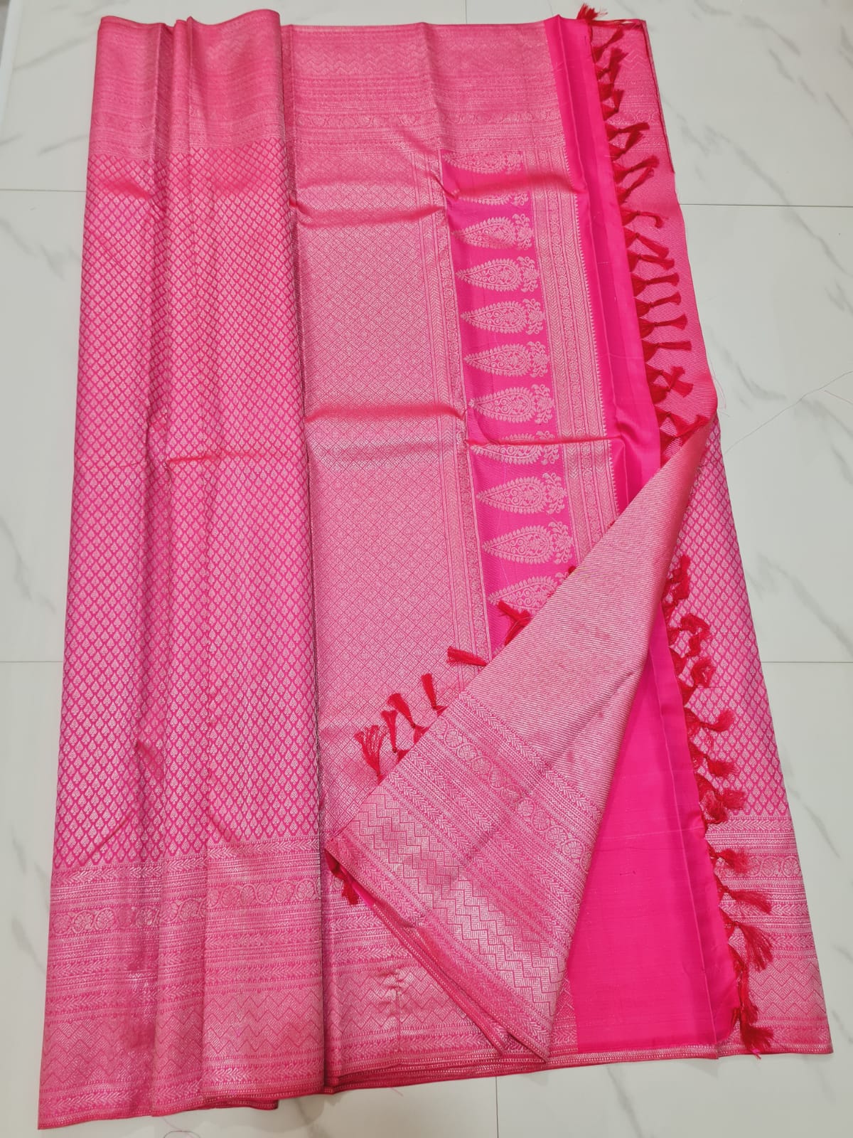 Kerala style Kanchipuram Pure Silk Pink Saree Matt Zari Kanjivaram Sari| SPK128
