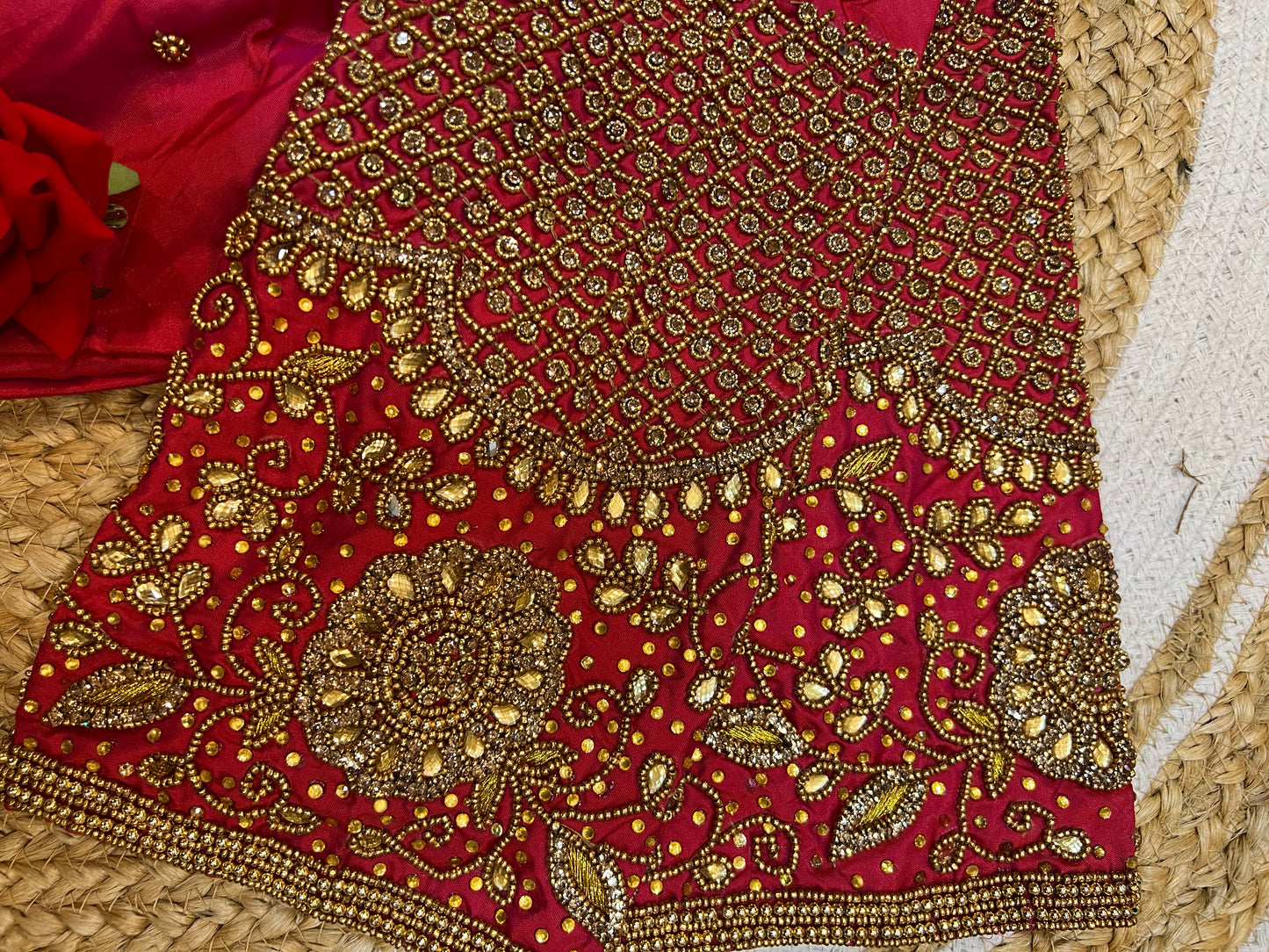 40” Bridal Aari hand Worked Sari Blouse Indian Top Choli Silk Red B39