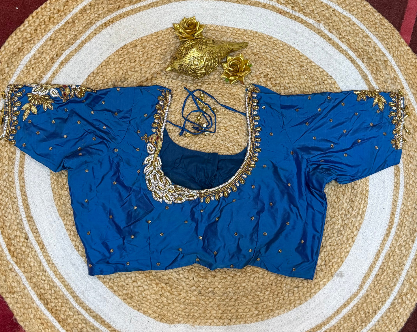 42” XL Size 12 size Aari Worked Sari Blouse Indian Saree Top Blue B159