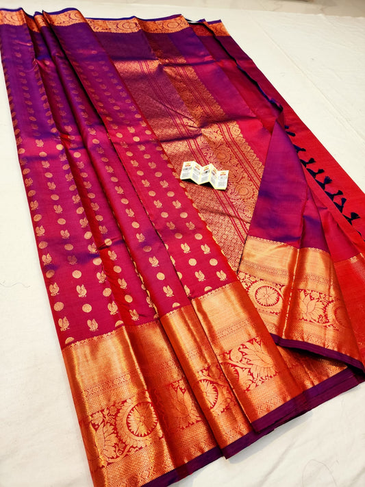 Bridal Kanchipuram Pure Silk Saree Wine Kanjivaram Sari| SPK173