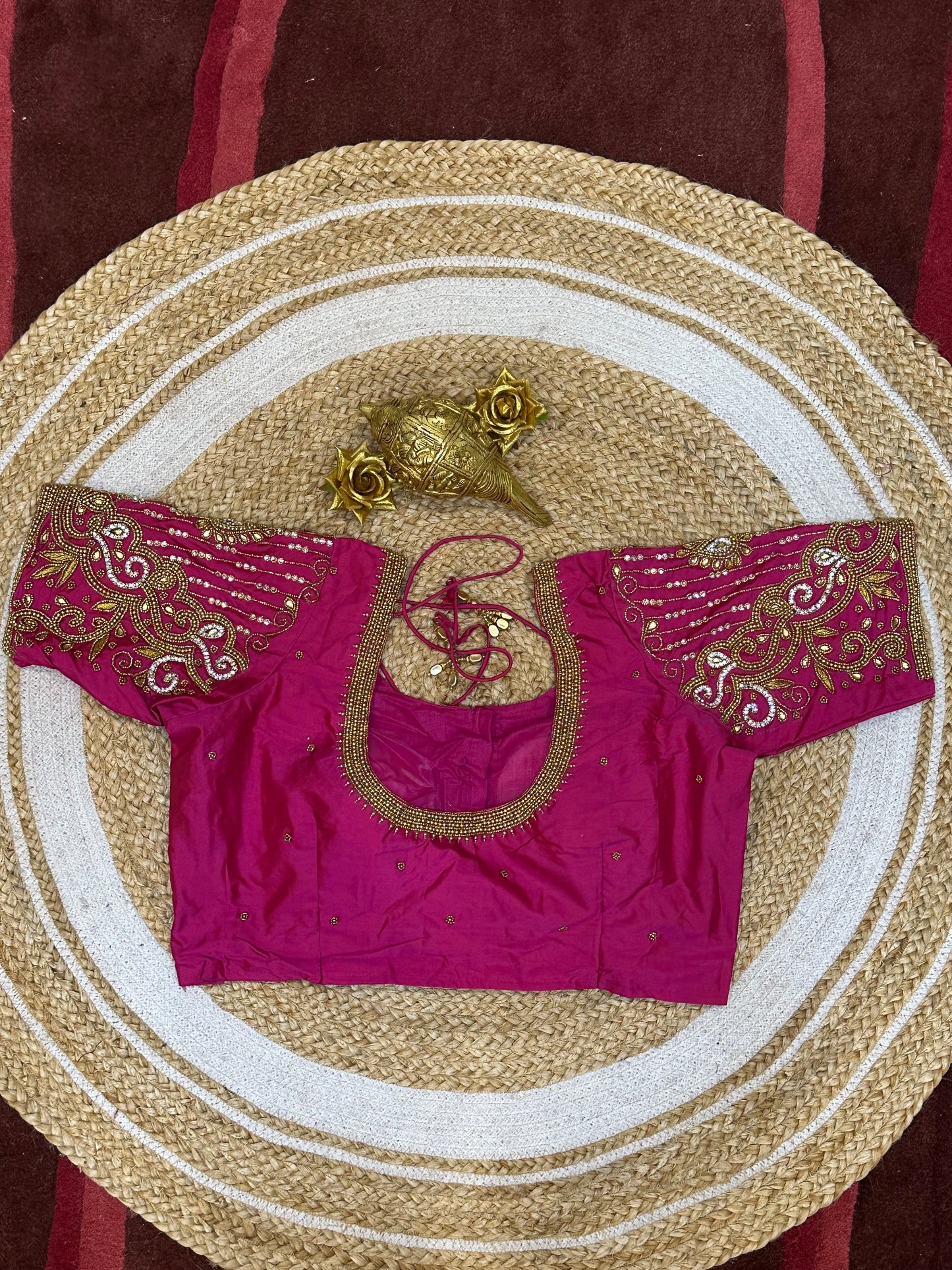 40” Size 10 Aari Worked Sari Blouse Indian Saree Top Silk Pink B84