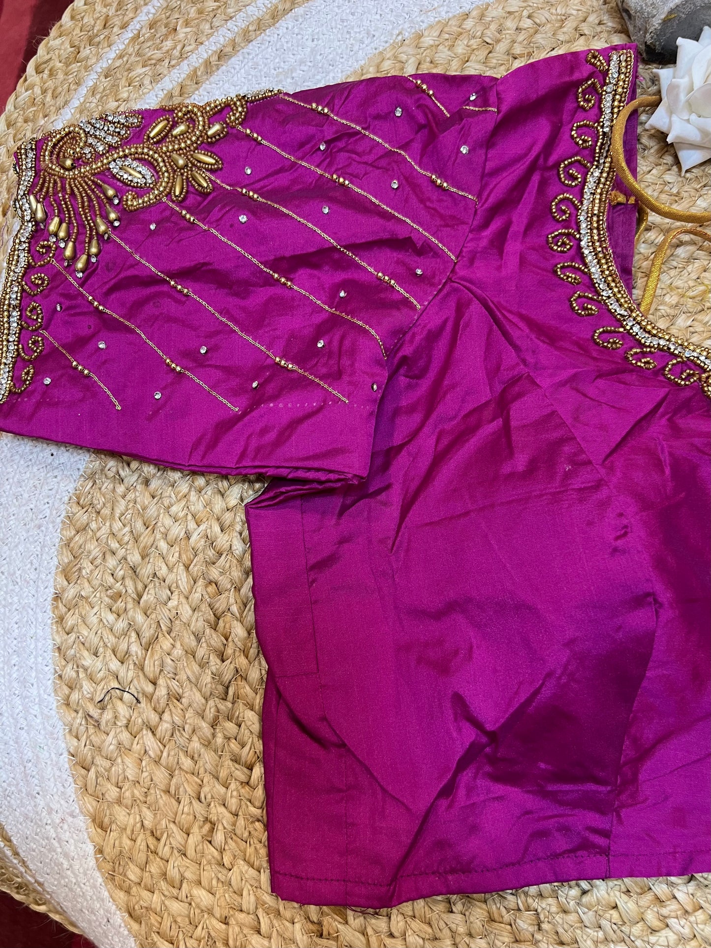 40” Aari hand Worked Sari Blouse Indian Top Choli Silk Pink B26