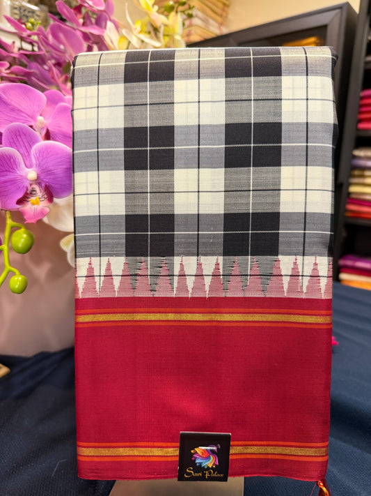 2g Gold Kanchipuram Pure Silk Saree checkered Kanjivaram Sari| SPK077