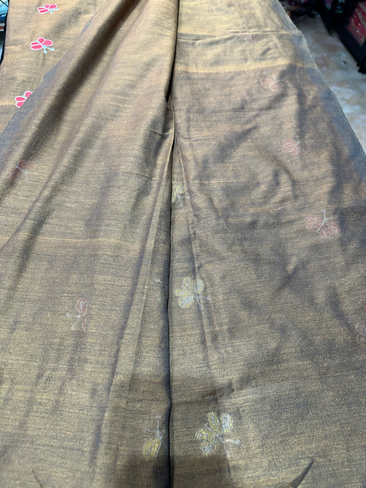 Khadi Soft Cotton Linen Sari Indian Saree Brown S77