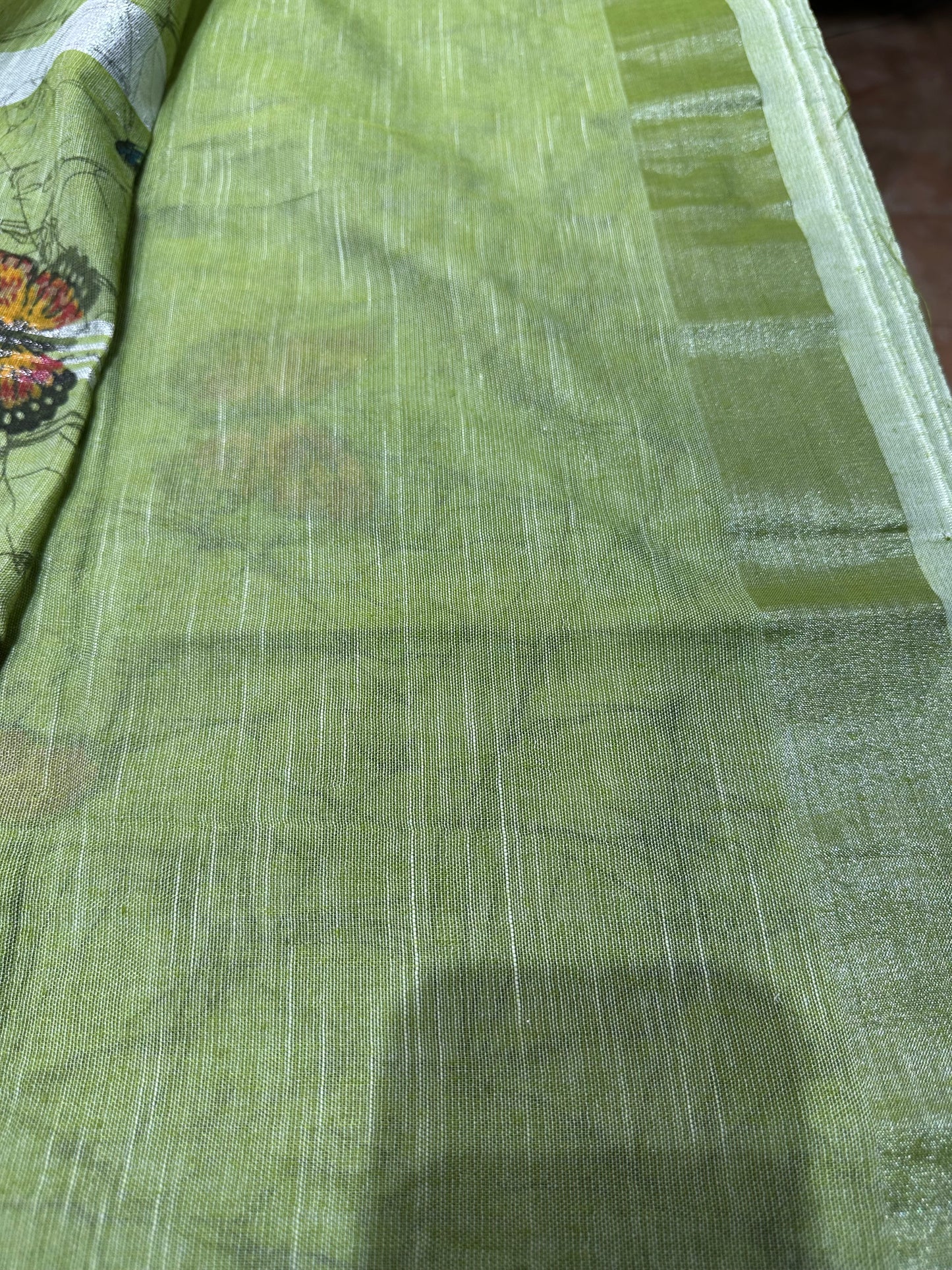 Khadi Soft Cotton Linen Sari Indian Saree Mint Green Butterfly S78