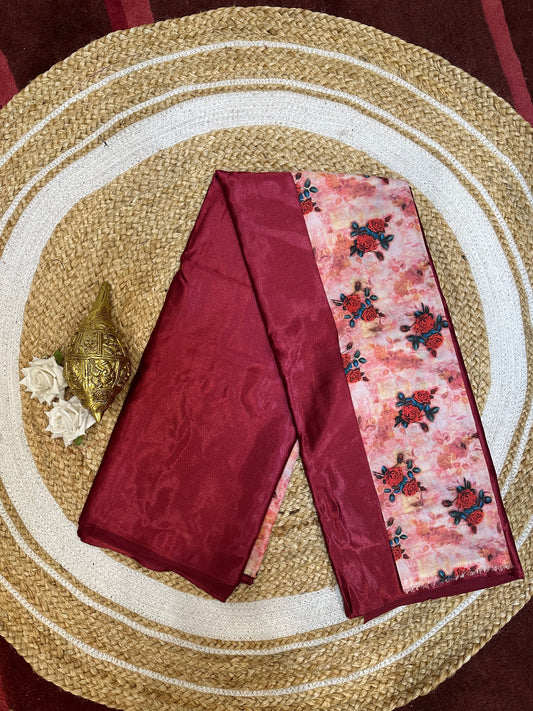 Fancy Party wear Satin Sari Indian Casual Pink Saree S105