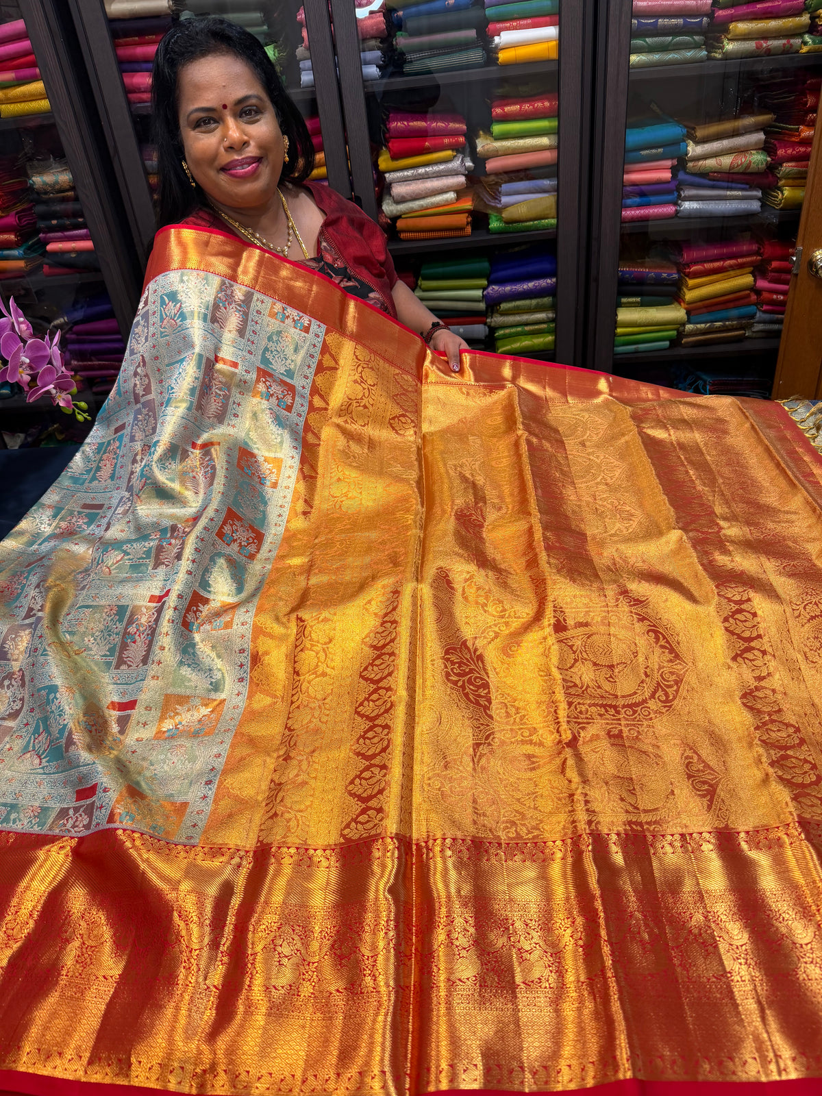 Bridal Tissue Kanchipuram Pure Silk Saree Kanjivaram Sari SPK467