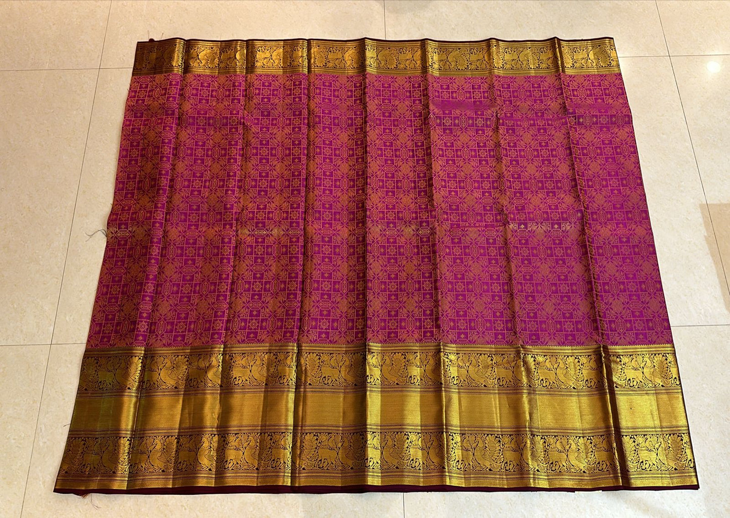 1g Gold Kanchipuram Pure Silk Saree Pink Maroon Kanjivaram Sari| SPK