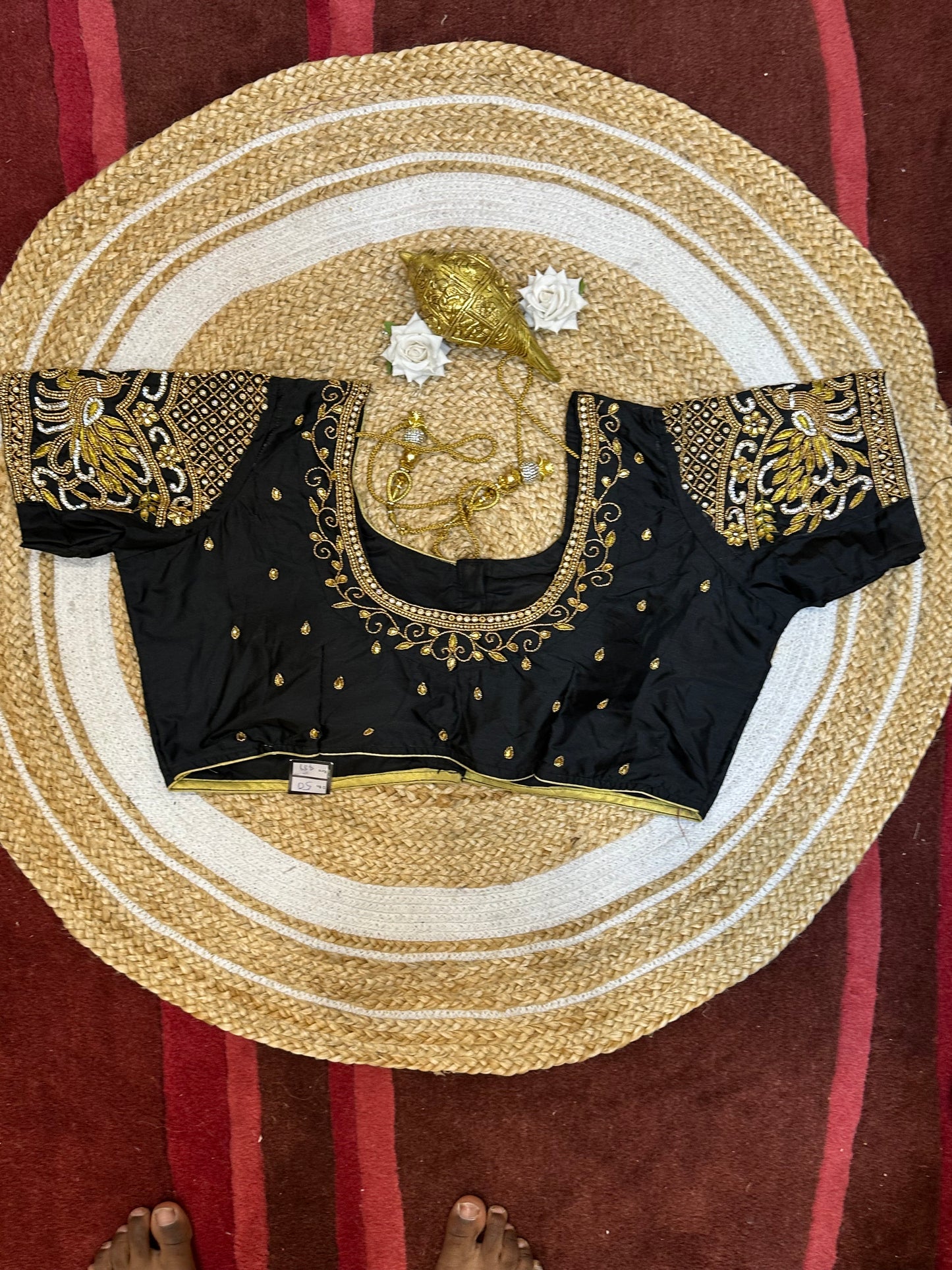 50” Size 20 Aari Worked Sari Blouse Indian Saree Top Silk Black B68