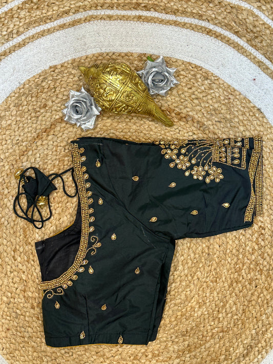 34” XS Aari Worked Sari Blouse Indian Saree Top Silk Dark Teal B122