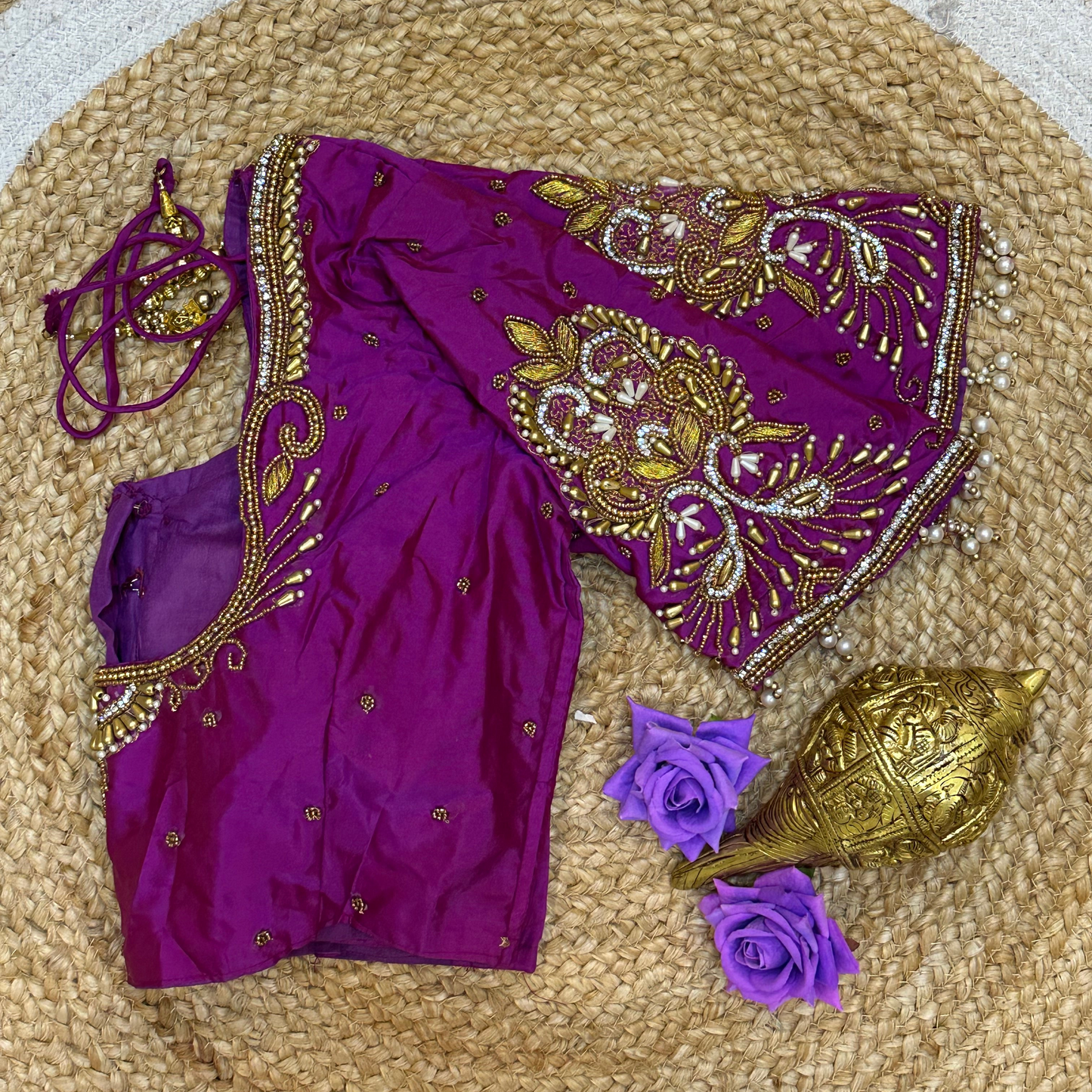 36” Small size Aari Worked Sari Blouse Indian Saree Magenta/Purple B211