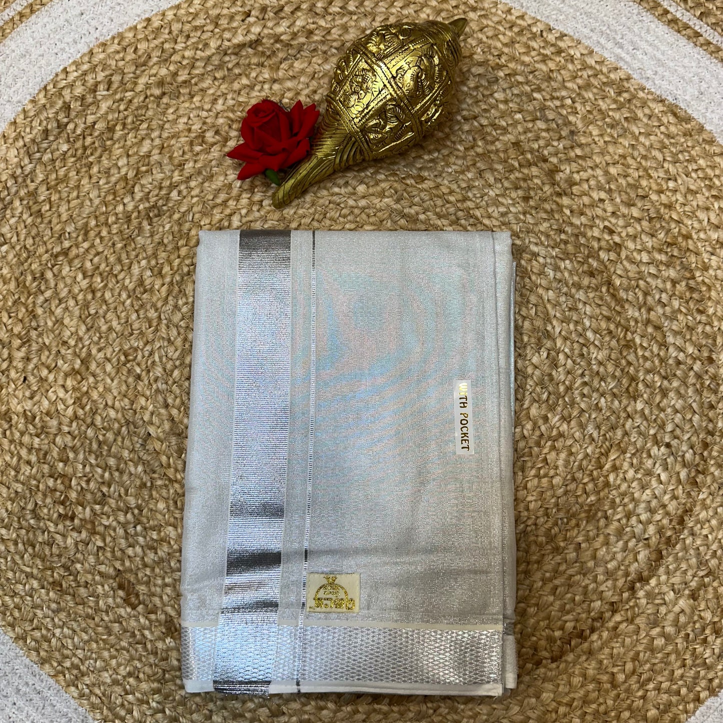 Men’s South Indian Vesti Shirt Combo Silver Tissue Dhotti V7