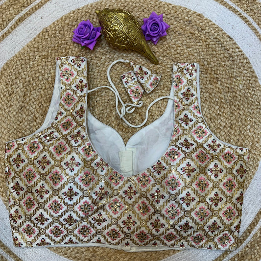 42” with margin up to 48” Size 12 Cream Sari Blouse Indian Saree Top B410