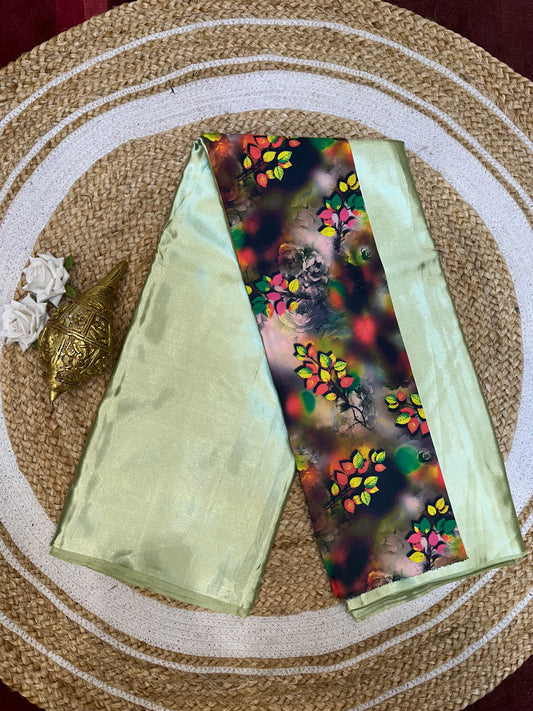 Fancy Party wear Satin Sari Indian Casual Pista Green Saree S99