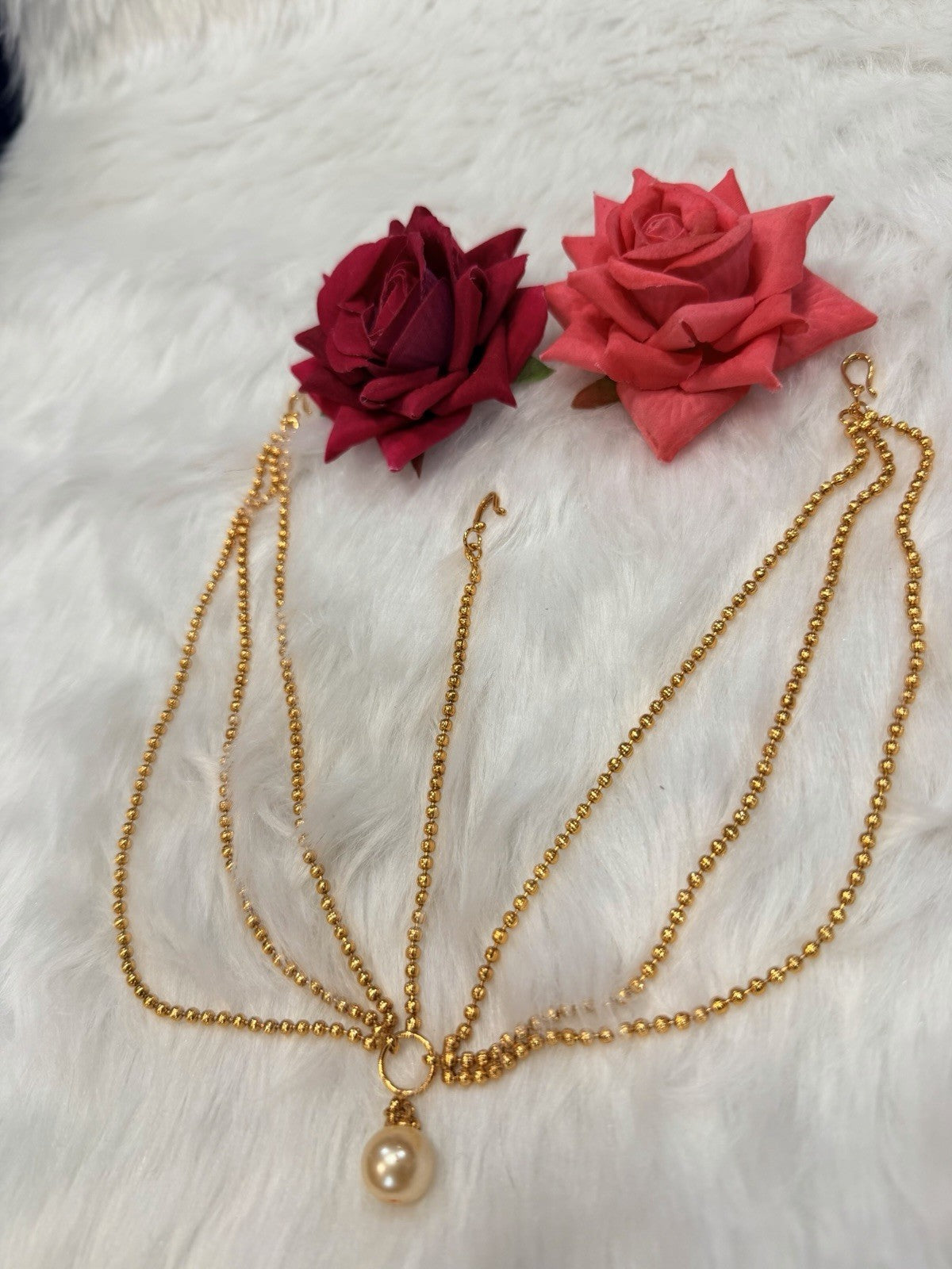 Maang tikka Damini Indian Jewellery T003 Hair Accessories Gold Colour With Pearl