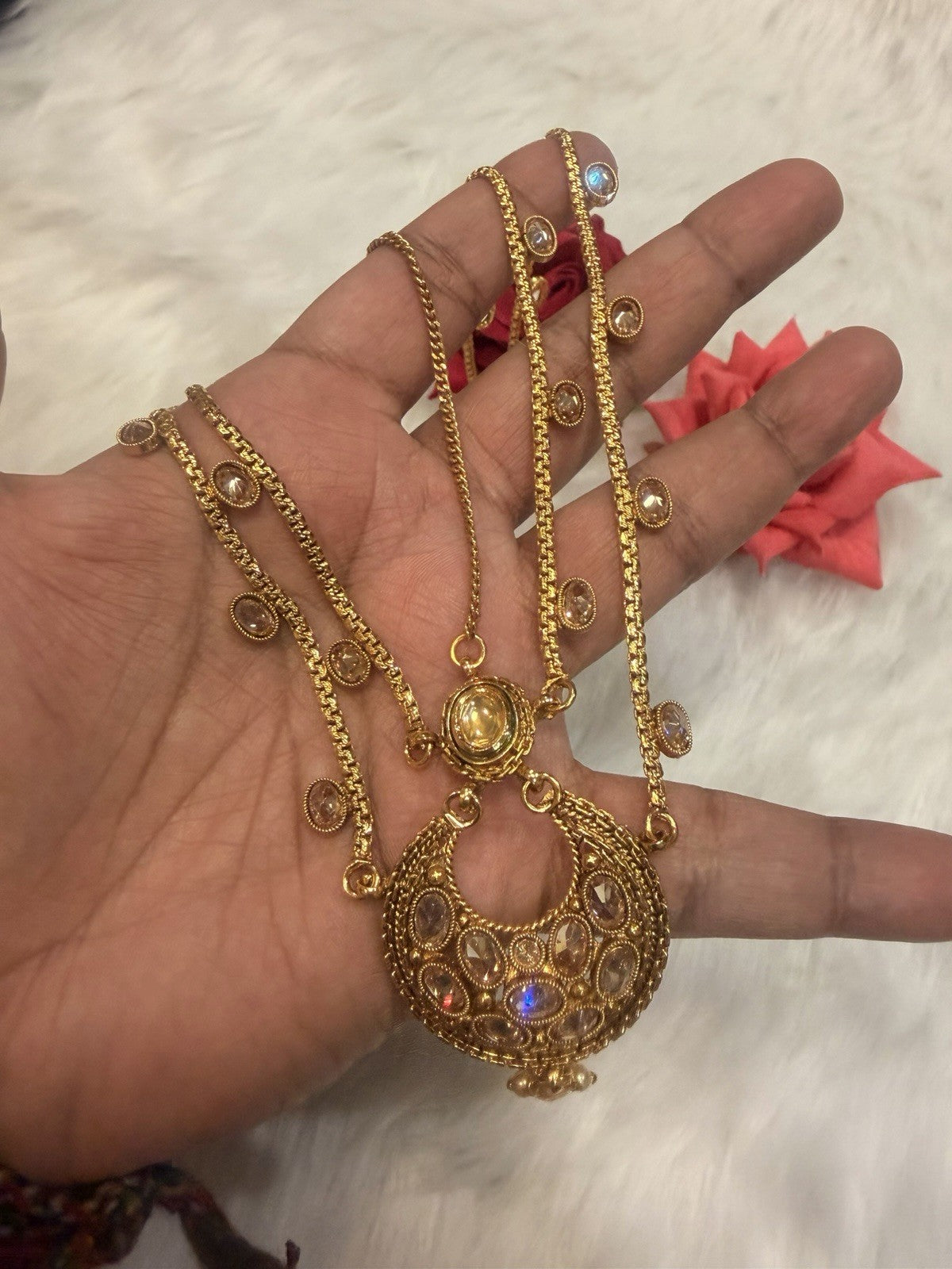 Maang tikka Damini Indian Jewellery T004 Hair Accessories Gold CLR Polki Stones