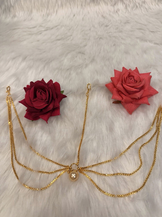 Maang tikka Damini Indian Jewellery T001 Hair Accessories Gold Colour With Pearl