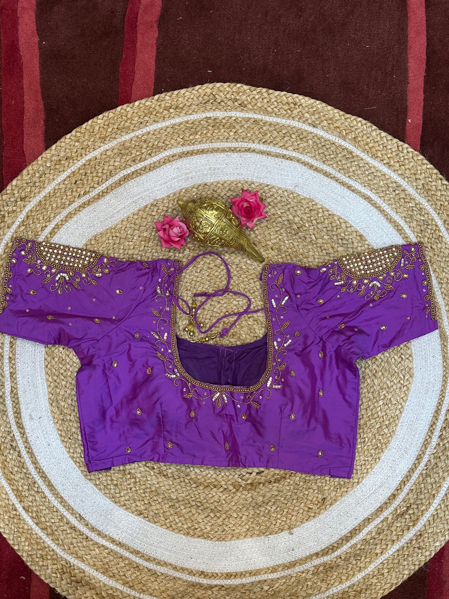 40” Size 10 Aari Worked Sari Blouse Indian Saree Top Silk Lavender B93