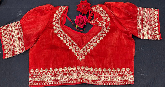 Red Sari Blouse Indian Saree Top Worked Choli B425